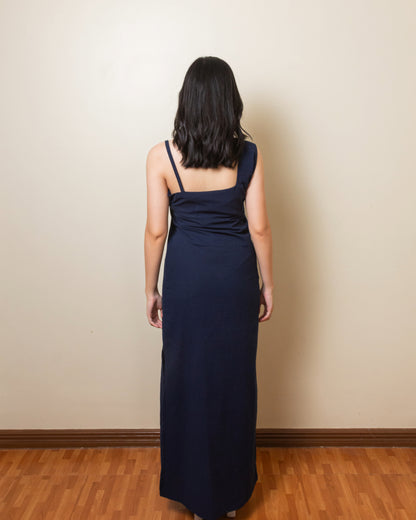 Aura Cotton Linen Dress - Deep Blue